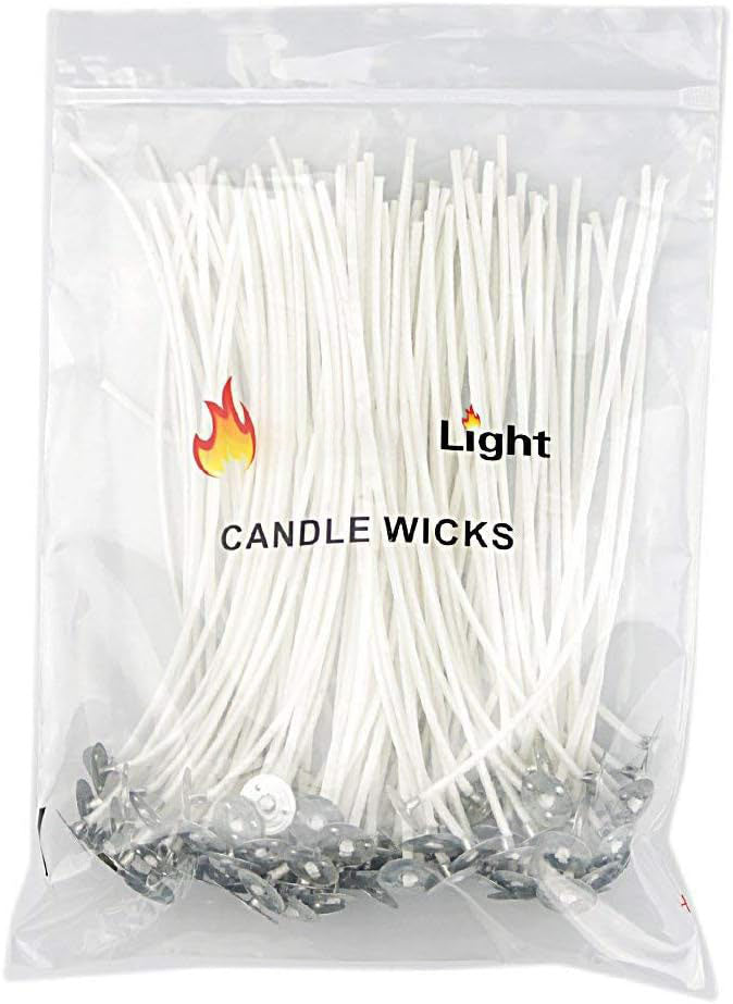 Solroma 100 Piece Natural Candle Wick, Low Smoke 6" Pre-Waxed & 100% Natural Cotton Core,For Candle Making,Candle DIY