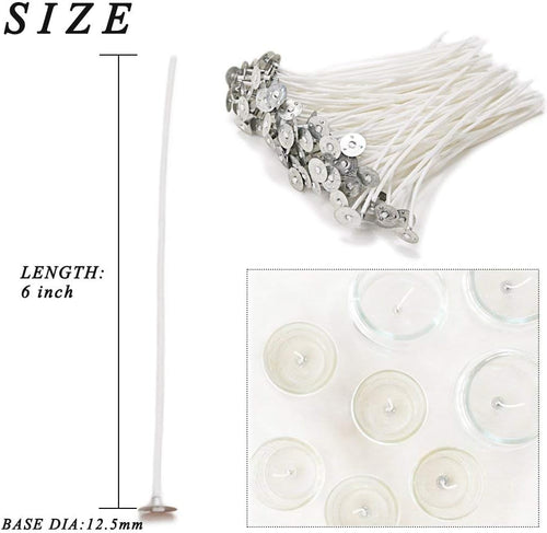 Solroma 100 Piece Natural Candle Wick, Low Smoke 6" Pre-Waxed & 100% Natural Cotton Core,For Candle Making,Candle DIY