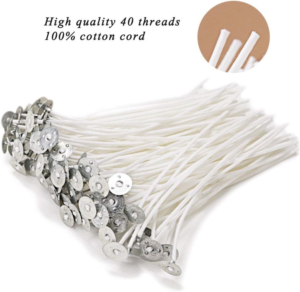Solroma 100 Piece Natural Candle Wick, Low Smoke 6" Pre-Waxed & 100% Natural Cotton Core,For Candle Making,Candle DIY