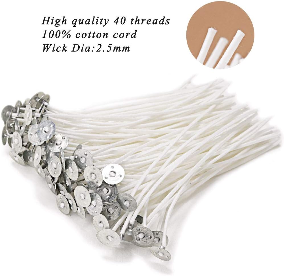 Solroma 100 Piece Natural Candle Wick, Low Smoke 6" Pre-Waxed & 100% Natural Cotton Core,For Candle Making,Candle DIY