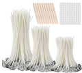 Solroma 300Pcs Functional Smokeless Candle Wicks - Pre Waxed Cotton Wick with Metal Sustainer Tabs for Pillar Candle Making and DIY, 9cm/3.5in, 15cm/6in, 20cm/8in