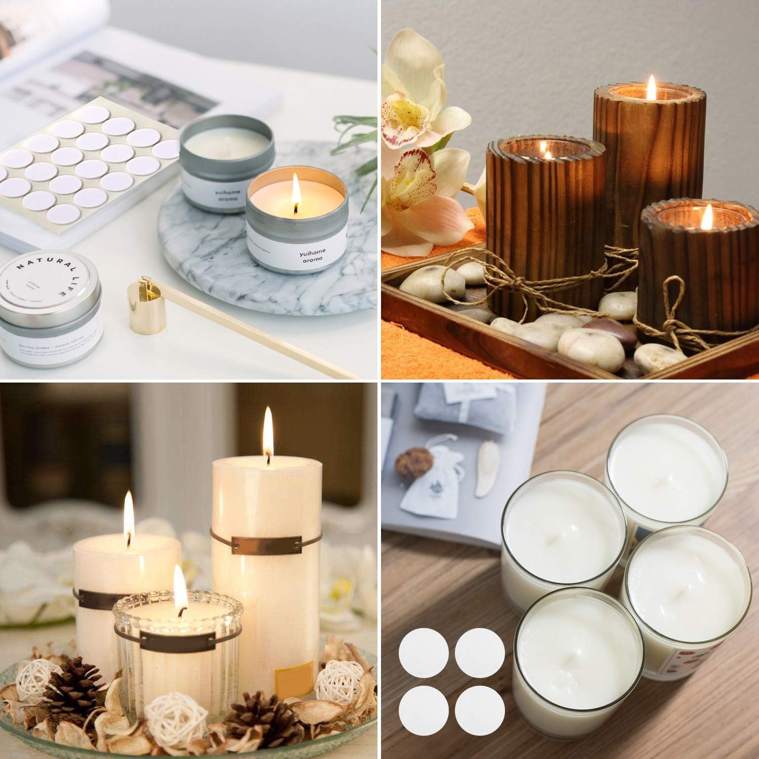 Solroma 300Pcs Functional Smokeless Candle Wicks - Pre Waxed Cotton Wick with Metal Sustainer Tabs for Pillar Candle Making and DIY, 9cm/3.5in, 15cm/6in, 20cm/8in