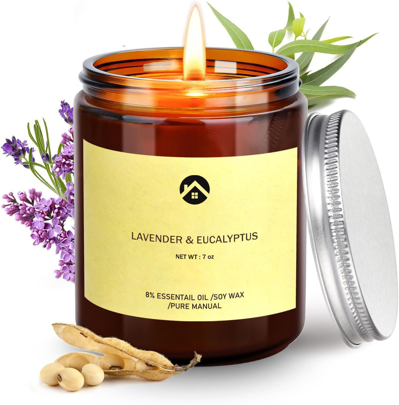 Solroma Aromatherapy Candles, Scented Candles, 7OZ Lavender Eucalyptus Candles Stress Relief and Relax for Home & Bedroom Gift for Women Birthday Christmas, Soy Wax Candle