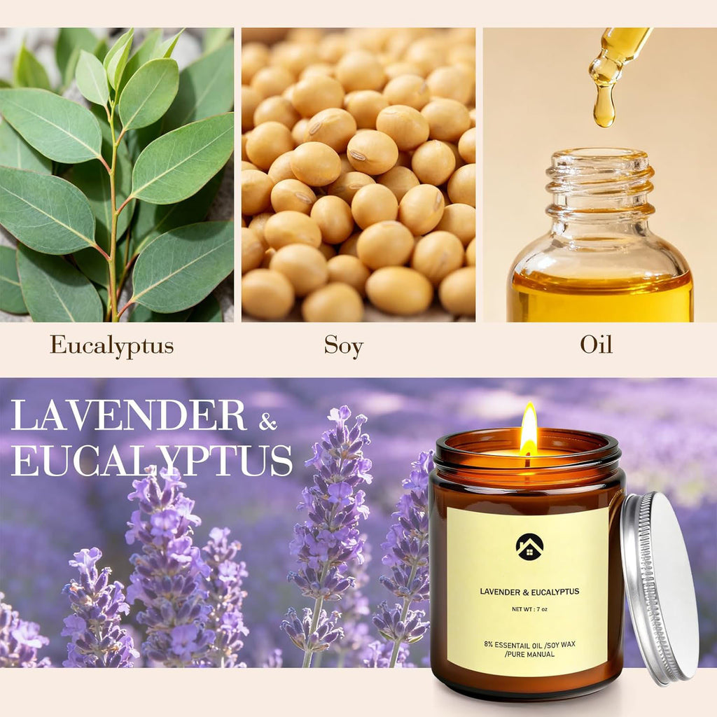 Solroma Aromatherapy Candles, Scented Candles, 7OZ Lavender Eucalyptus Candles Stress Relief and Relax for Home & Bedroom Gift for Women Birthday Christmas, Soy Wax Candle