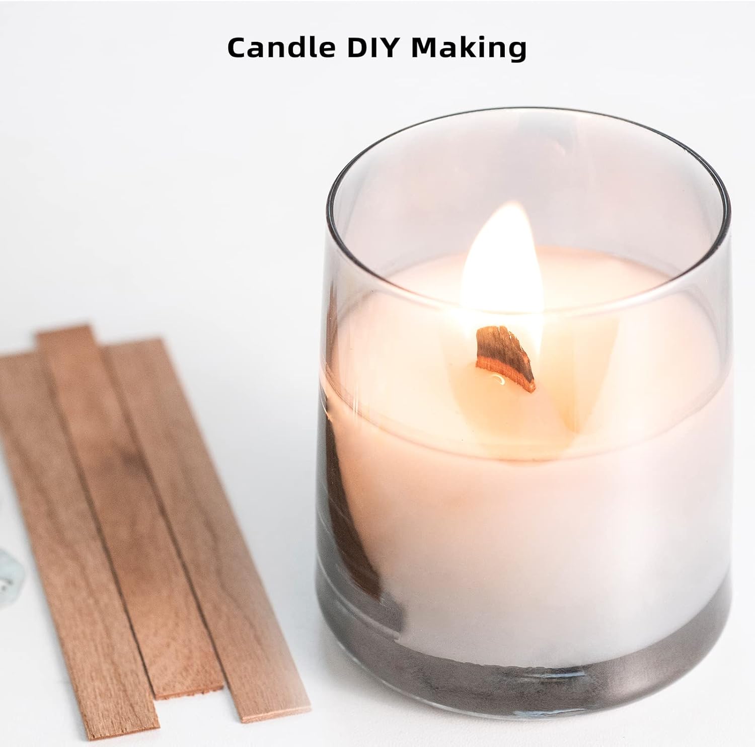 Solroma 50 Set Candle Wick, Thicken Smokeless Cherry Wood Wicks for Candles-Long Lasting Flame-Easily Burn, Candle Cores with Stand and Glue Dot, Candle Wicks for Candle Making