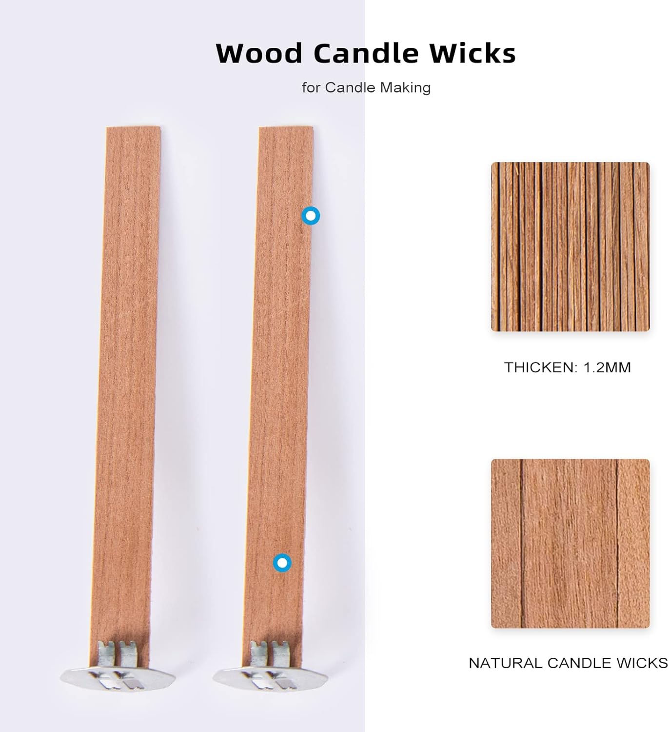 Solroma 50 Set Candle Wick, Thicken Smokeless Cherry Wood Wicks for Candles-Long Lasting Flame-Easily Burn, Candle Cores with Stand and Glue Dot, Candle Wicks for Candle Making