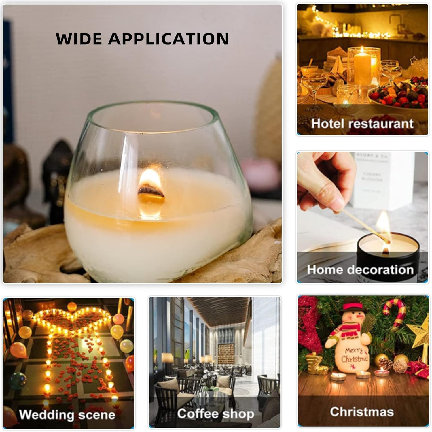 Solroma 50 Set Candle Wick, Thicken Smokeless Cherry Wood Wicks for Candles-Long Lasting Flame-Easily Burn, Candle Cores with Stand and Glue Dot, Candle Wicks for Candle Making