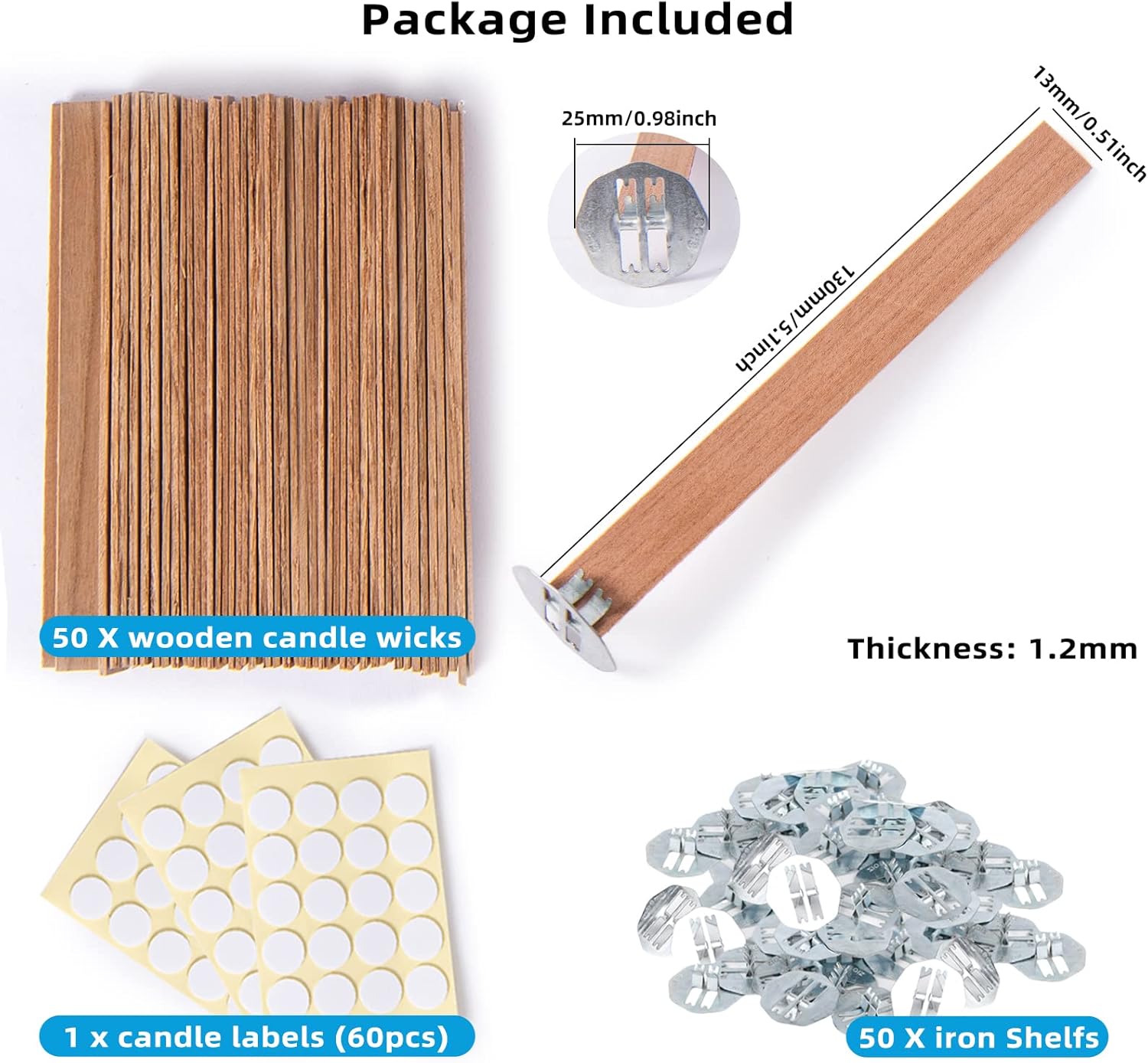 Solroma 50 Set Candle Wick, Thicken Smokeless Cherry Wood Wicks for Candles-Long Lasting Flame-Easily Burn, Candle Cores with Stand and Glue Dot, Candle Wicks for Candle Making