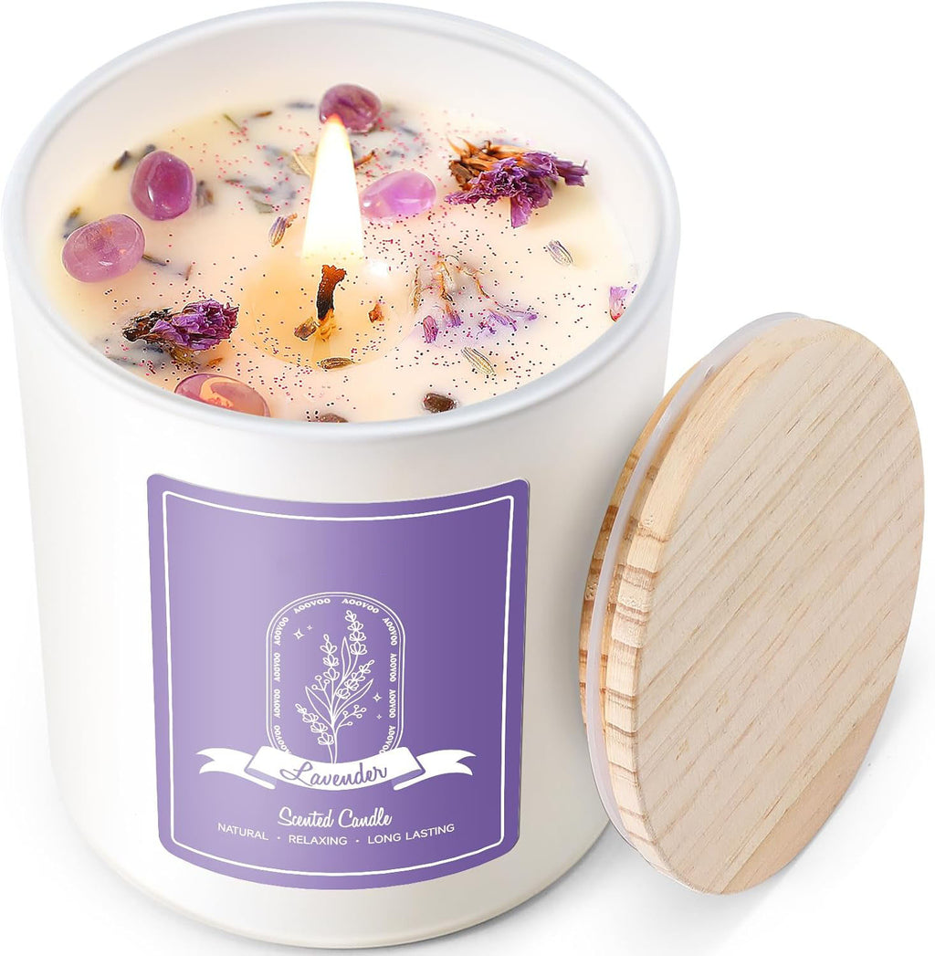 Solroma Lavender Scented Candles for Women - Aromatherapy Candle with Crystals Inside, 10oz Soy Candles for Home Scented, Birthday Gifts Mothers Day Candle for Women Mom