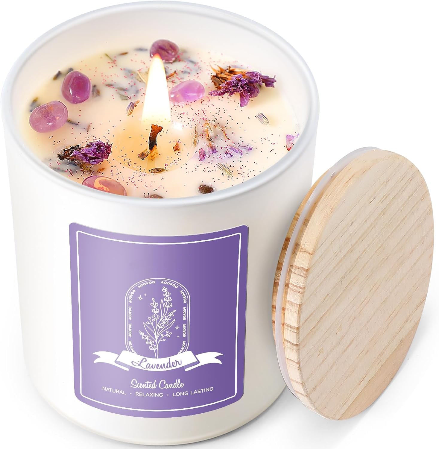 Solroma Lavender Scented Candles for Women - Aromatherapy Candle with Crystals Inside, 10oz Soy Candles for Home Scented, Birthday Gifts Mothers Day Candle for Women Mom