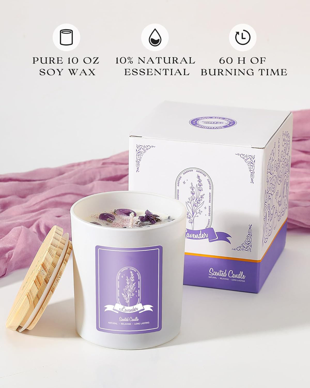Solroma Lavender Scented Candles for Women - Aromatherapy Candle with Crystals Inside, 10oz Soy Candles for Home Scented, Birthday Gifts Mothers Day Candle for Women Mom