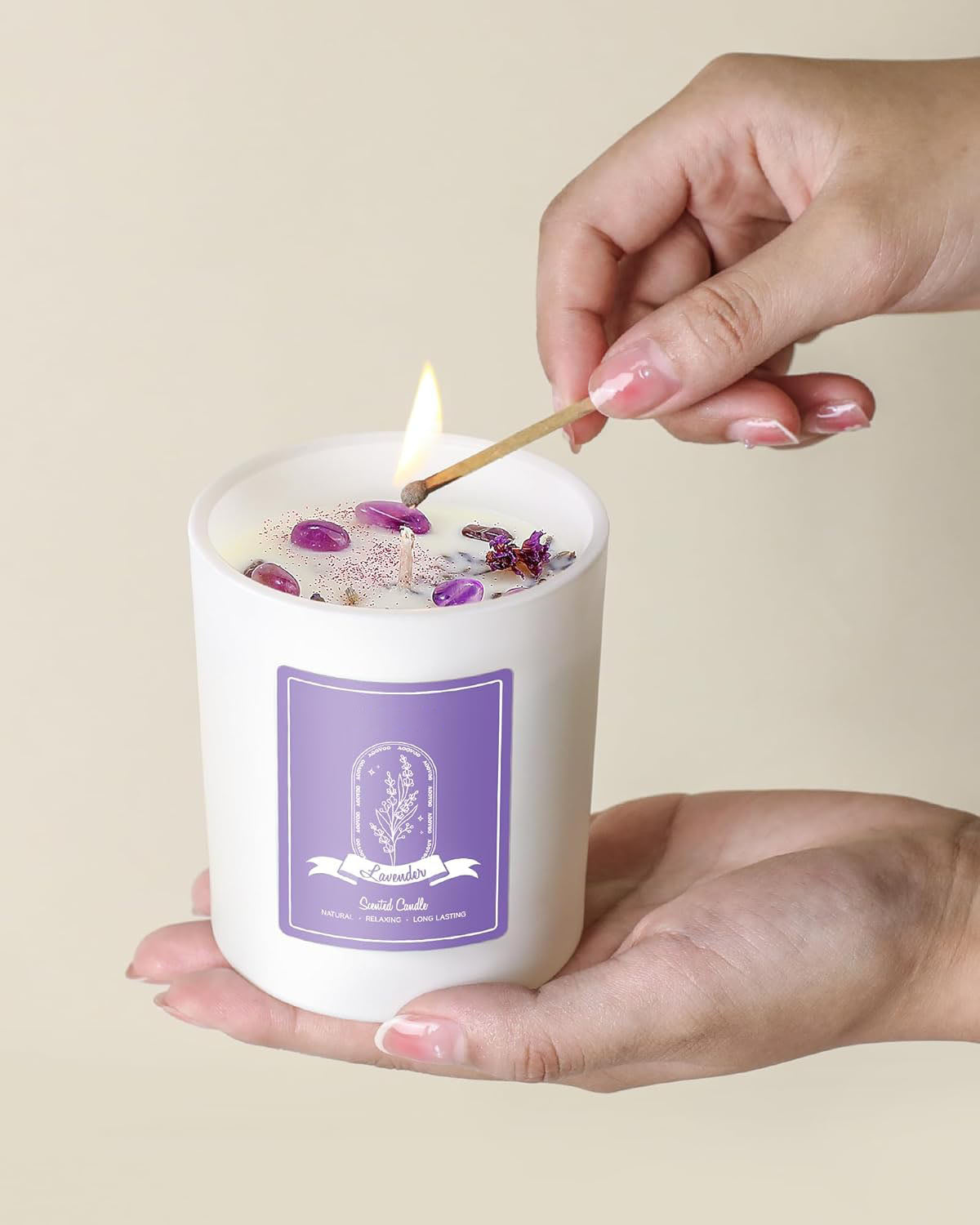 Solroma Lavender Scented Candles for Women - Aromatherapy Candle with Crystals Inside, 10oz Soy Candles for Home Scented, Birthday Gifts Mothers Day Candle for Women Mom