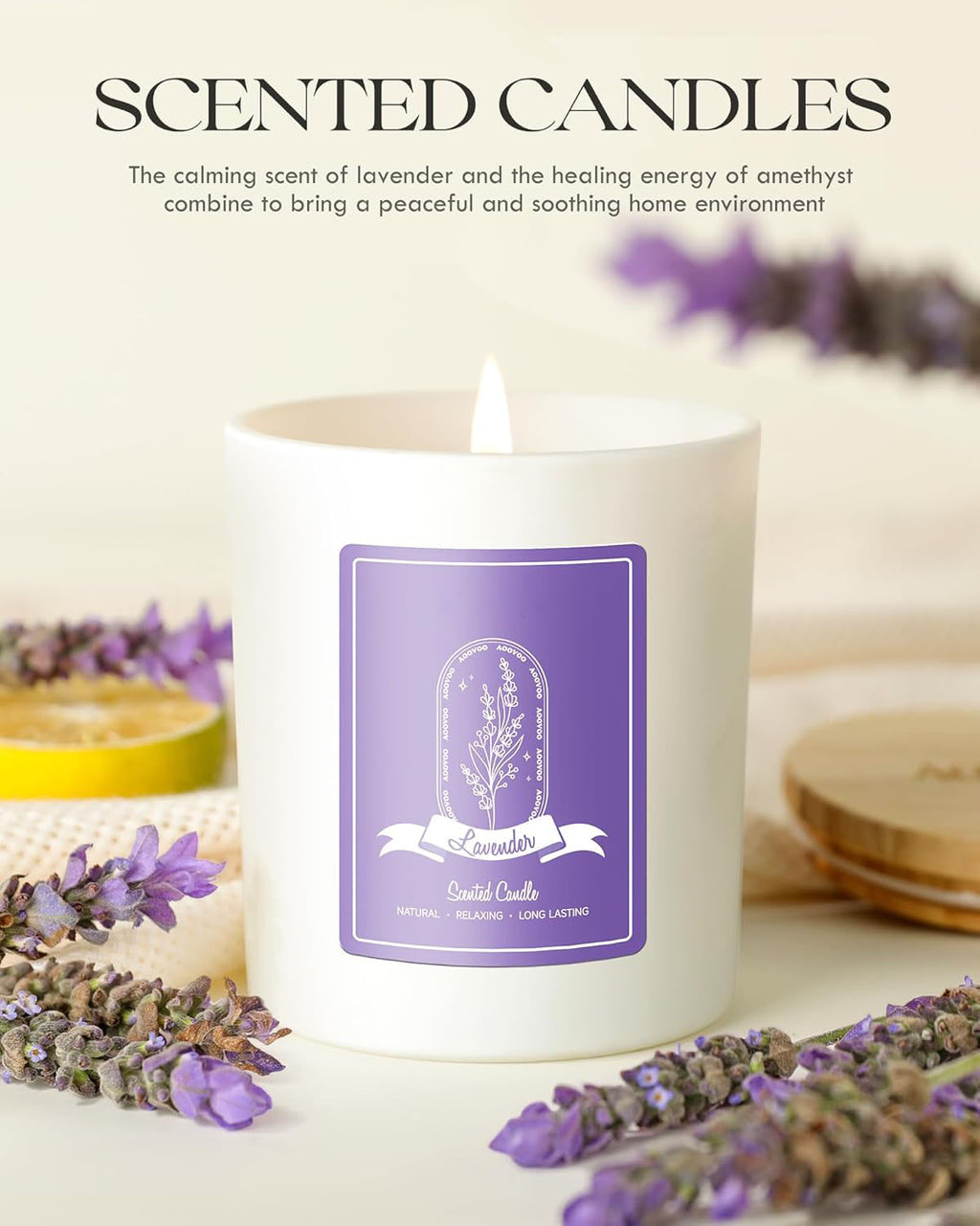 Solroma Lavender Scented Candles for Women - Aromatherapy Candle with Crystals Inside, 10oz Soy Candles for Home Scented, Birthday Gifts Mothers Day Candle for Women Mom