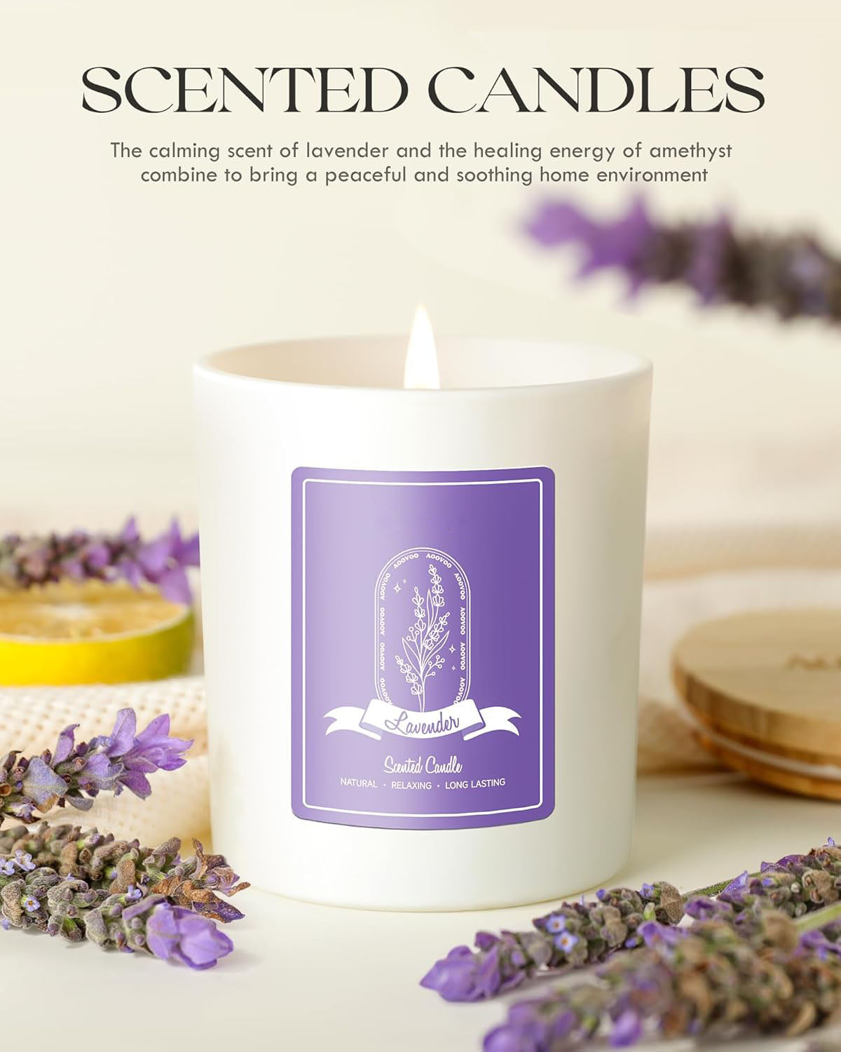 Solroma Lavender Scented Candles for Women - Aromatherapy Candle with Crystals Inside, 10oz Soy Candles for Home Scented, Birthday Gifts Mothers Day Candle for Women Mom