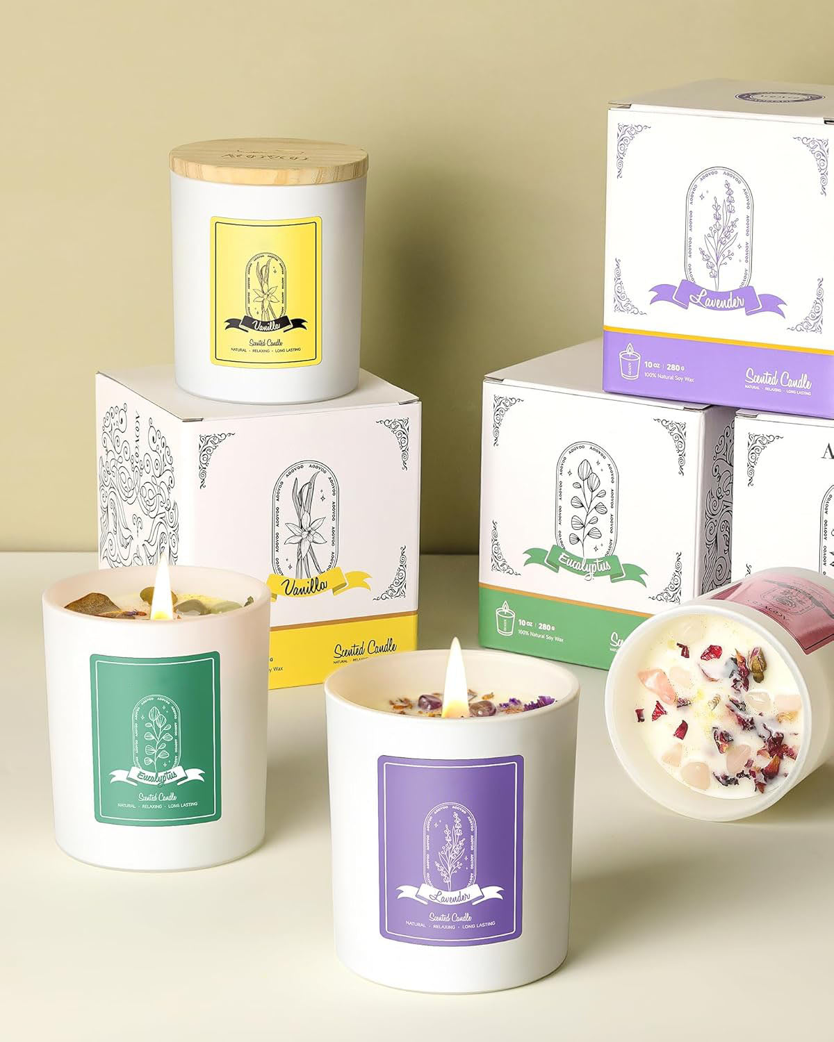 Solroma Lavender Scented Candles for Women - Aromatherapy Candle with Crystals Inside, 10oz Soy Candles for Home Scented, Birthday Gifts Mothers Day Candle for Women Mom