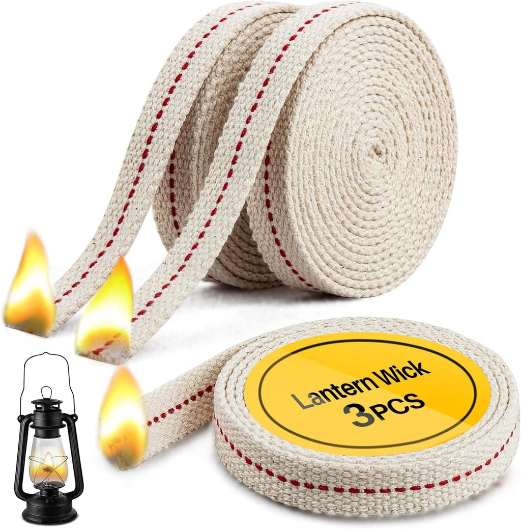 Solroma Oil Lamp Wicks - Lantern Wicks 3 Rolls 1/2 Inch Flat Cotton Wicks with Genuine Red Stitch Replacement Oil Lamp Wick for Paraffin Oil Kerosene Based Lanterns