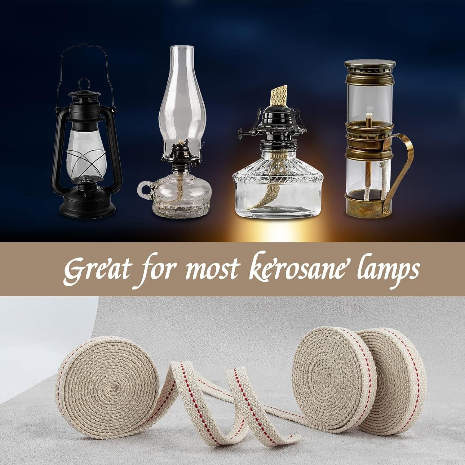 Solroma Oil Lamp Wicks - Lantern Wicks 3 Rolls 1/2 Inch Flat Cotton Wicks with Genuine Red Stitch Replacement Oil Lamp Wick for Paraffin Oil Kerosene Based Lanterns