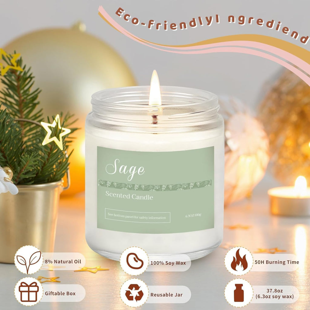 Solroma 6 Pack Scented Candles Gift Set, Long Lasting Aromatherapy Candles for Home, 37.8 oz 300 Hour Burn, Lavender Jasmine Vanilla Sage Sandalwood Rose Eucalyptus Mint, Gifts for Women