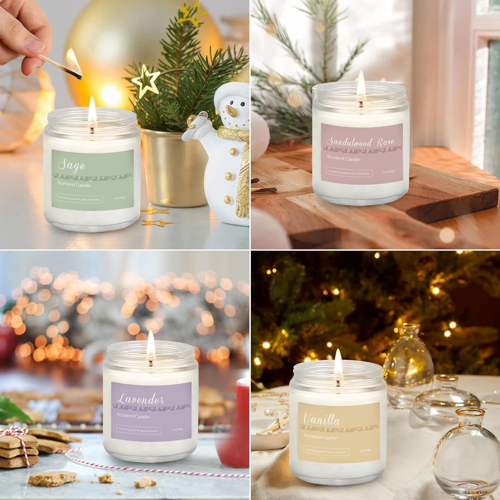 Solroma 6 Pack Scented Candles Gift Set, Long Lasting Aromatherapy Candles for Home, 37.8 oz 300 Hour Burn, Lavender Jasmine Vanilla Sage Sandalwood Rose Eucalyptus Mint, Gifts for Women