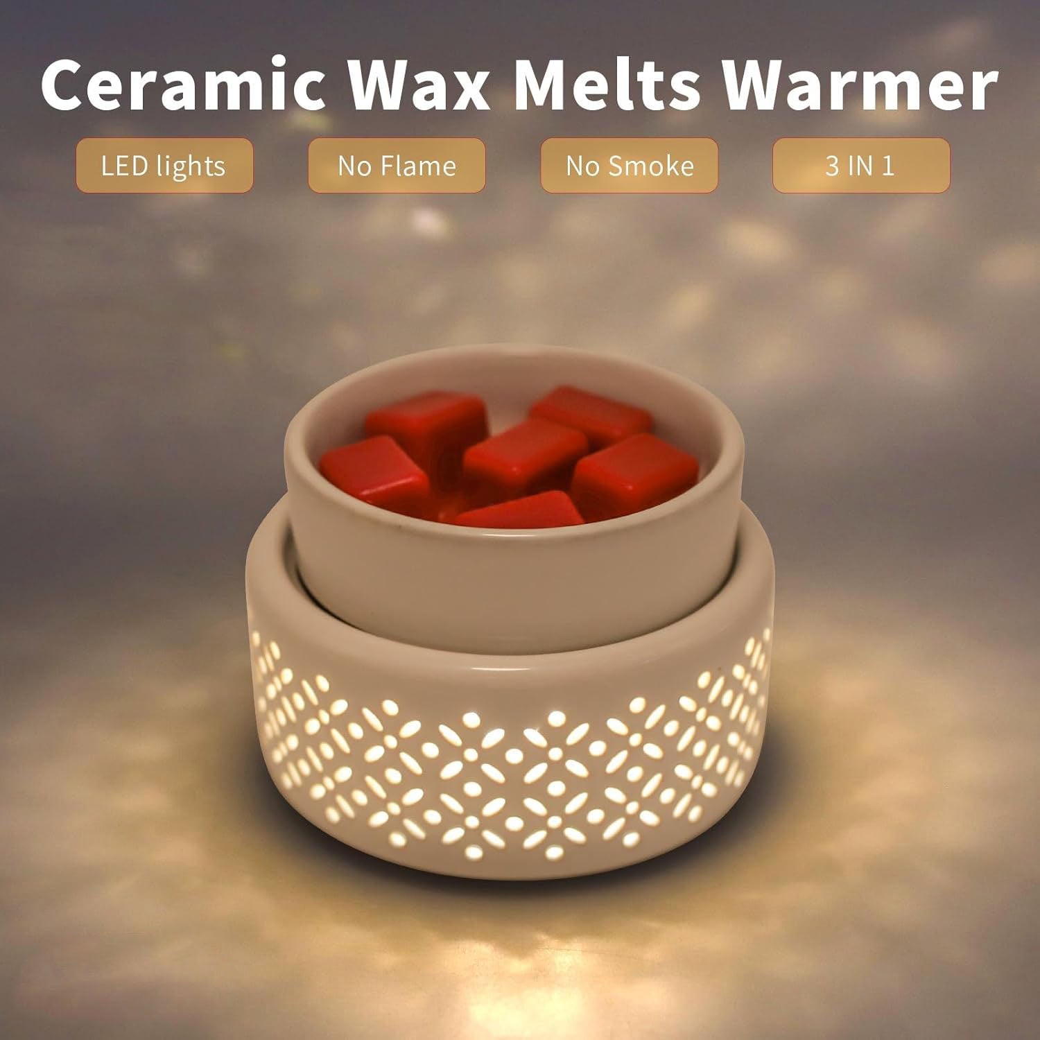 Solroma Ceramic Wax Melt Warmer - LED Night Light Candle Wax Warmer for Scented Wax, Electric Fragrance Wax Melter for Home, Office, Bedroom Decor, and Gifts