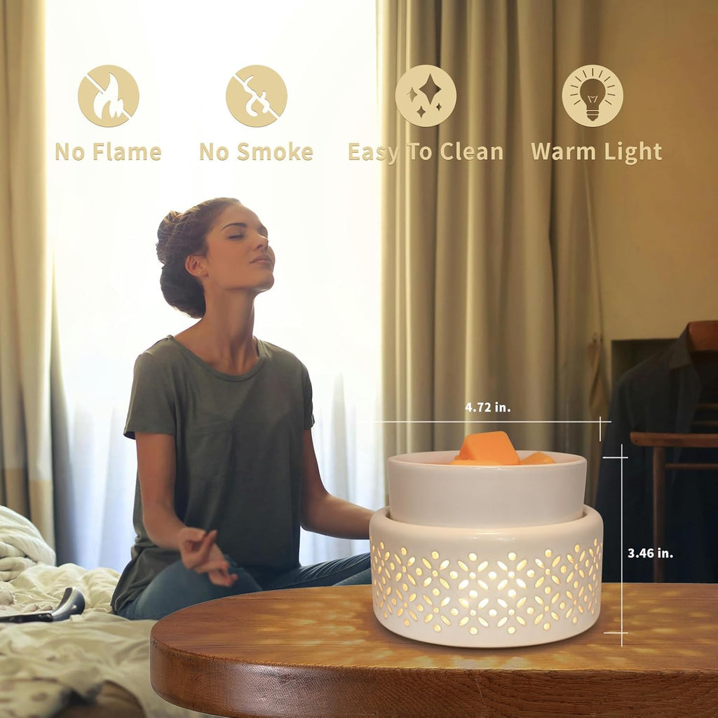 Solroma Ceramic Wax Melt Warmer - LED Night Light Candle Wax Warmer for Scented Wax, Electric Fragrance Wax Melter for Home, Office, Bedroom Decor, and Gifts