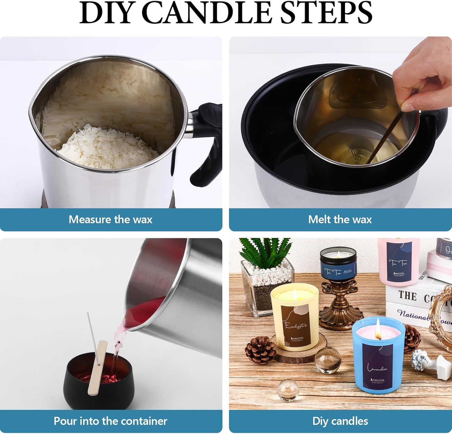 Solroma Natural Soy Candle Wax for Candle Making, 10lb Bag, Premium Granular Soy Wax, 20 Cotton Candle Wicks, 20 Wick Stickers and 2 Centering Devices-Perfect as Christmas Home Decoration