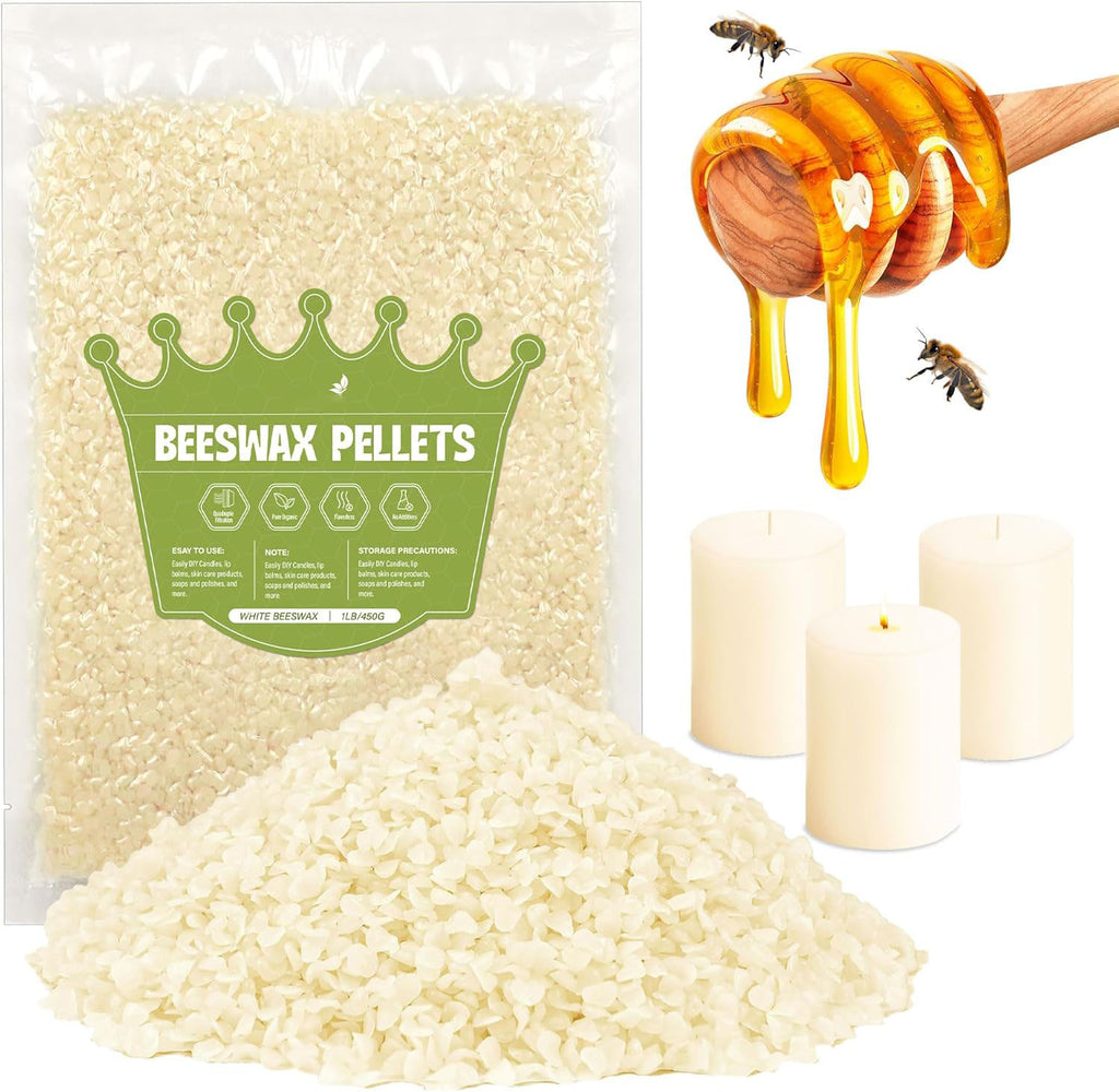 Solroma White Beeswax Pellets 1LB, Natural Organic Beeswax, Beeswax for Candle Making, Body, Skin Care DIY, Lip Balm and Soap Making Supplies