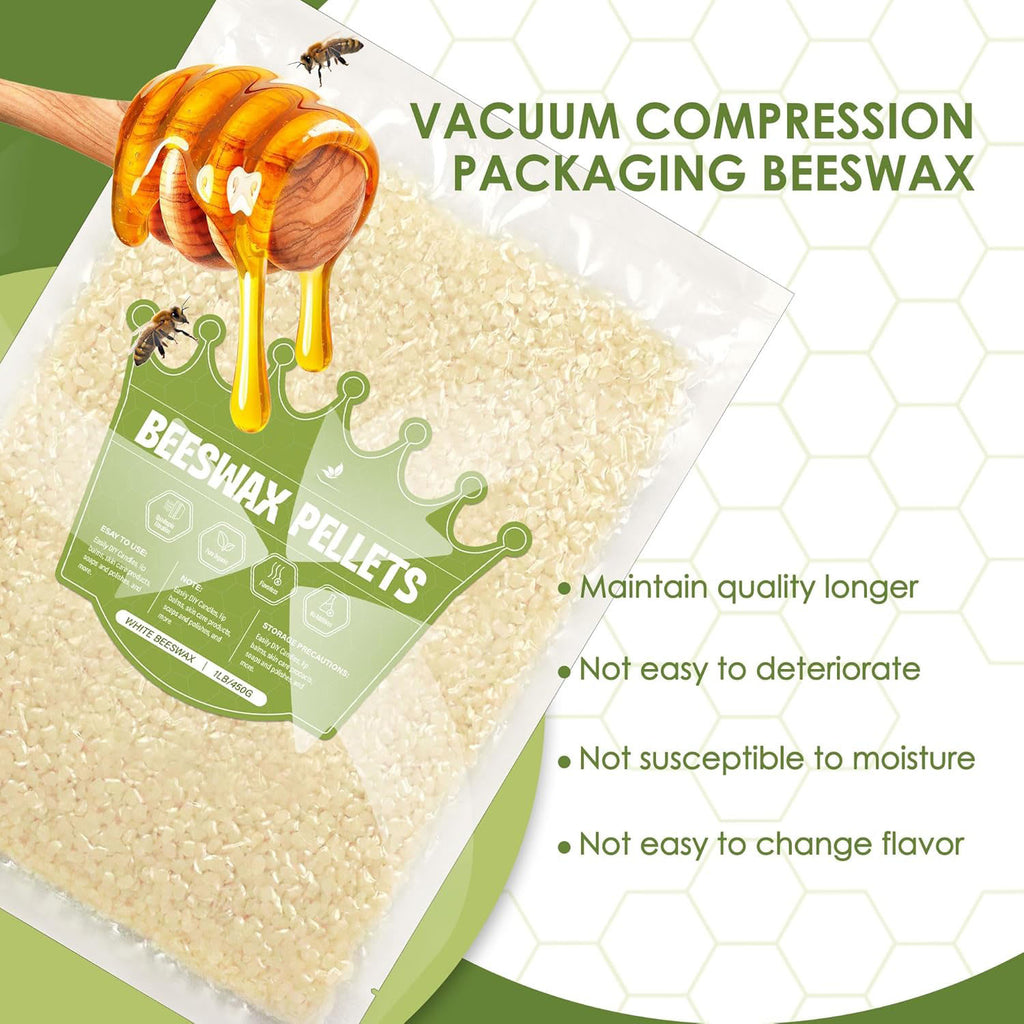 Solroma White Beeswax Pellets 1LB, Natural Organic Beeswax, Beeswax for Candle Making, Body, Skin Care DIY, Lip Balm and Soap Making Supplies