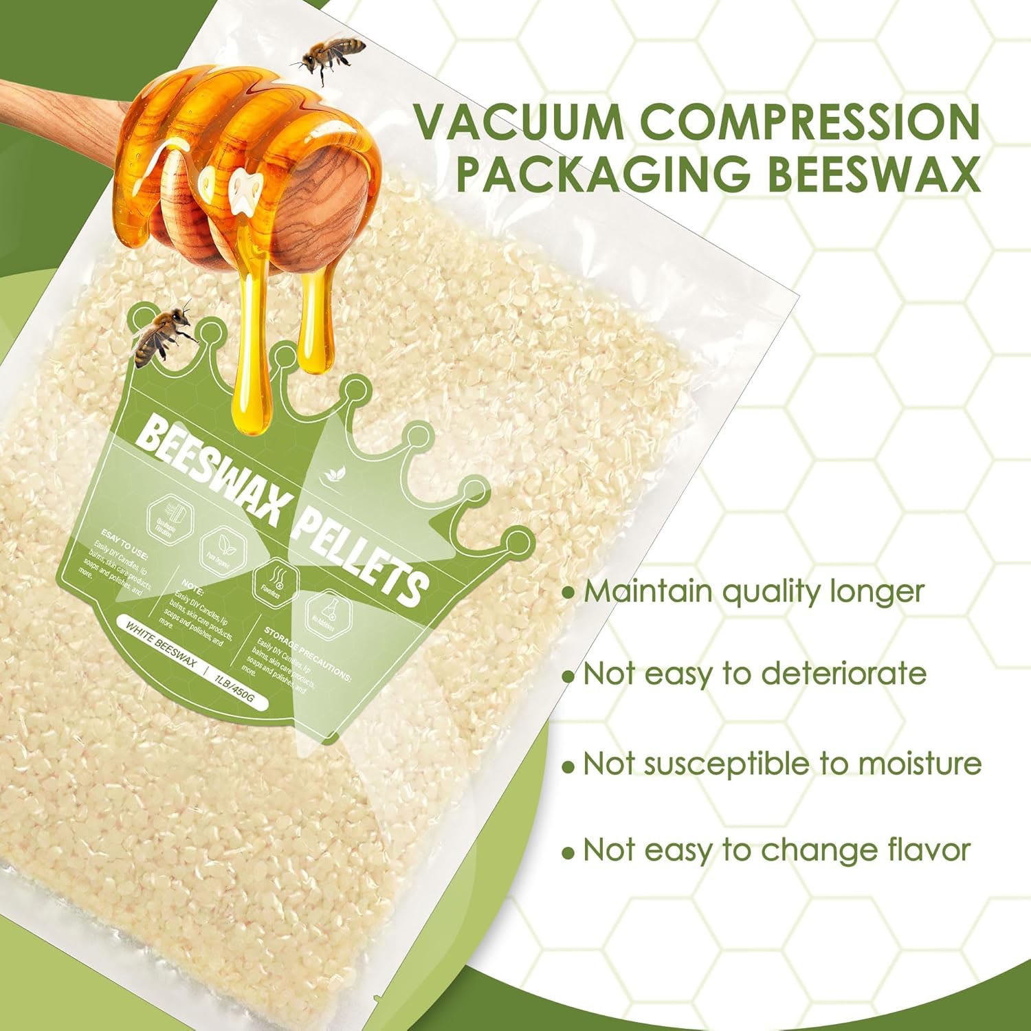 Solroma White Beeswax Pellets 1LB, Natural Organic Beeswax, Beeswax for Candle Making, Body, Skin Care DIY, Lip Balm and Soap Making Supplies
