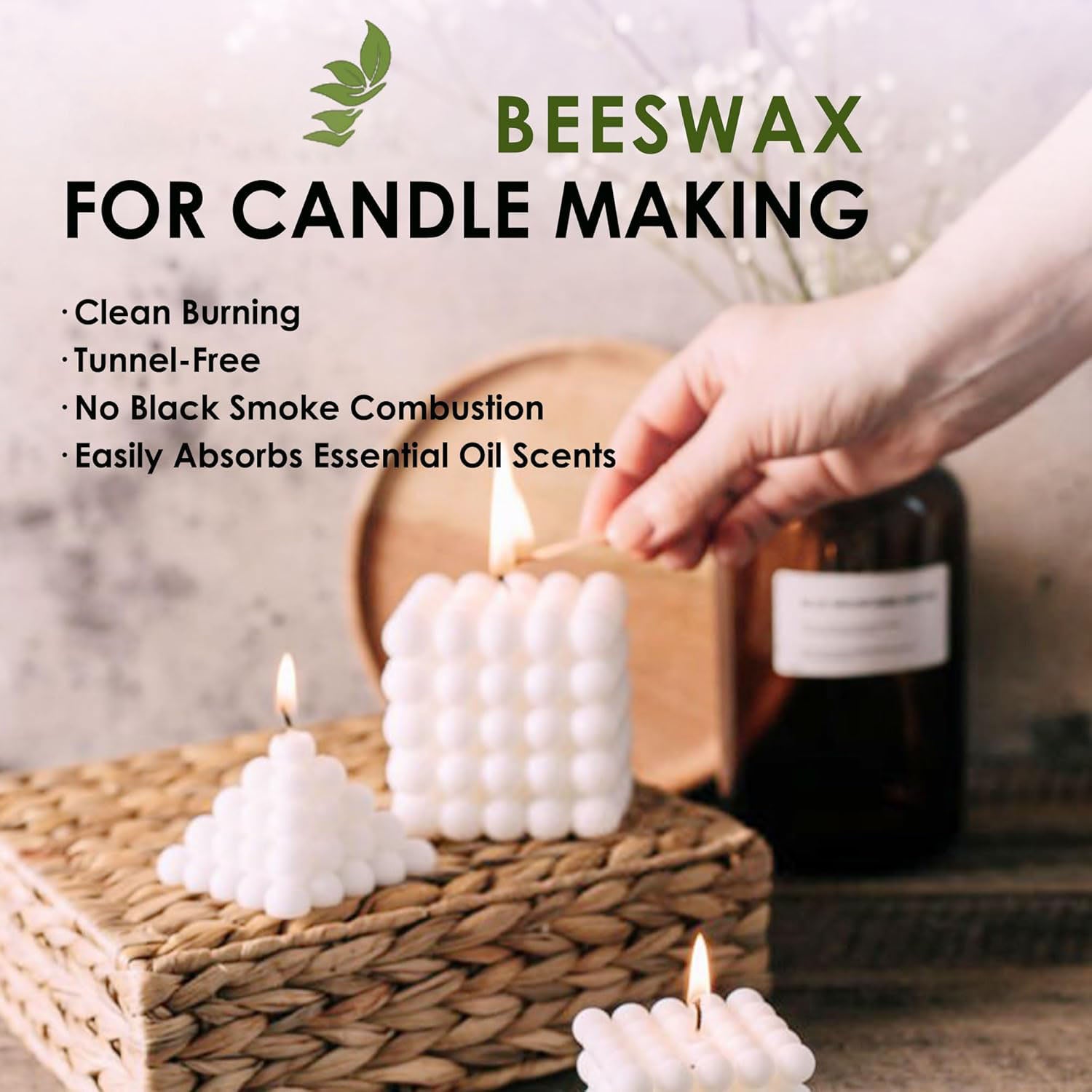 Solroma White Beeswax Pellets 1LB, Natural Organic Beeswax, Beeswax for Candle Making, Body, Skin Care DIY, Lip Balm and Soap Making Supplies